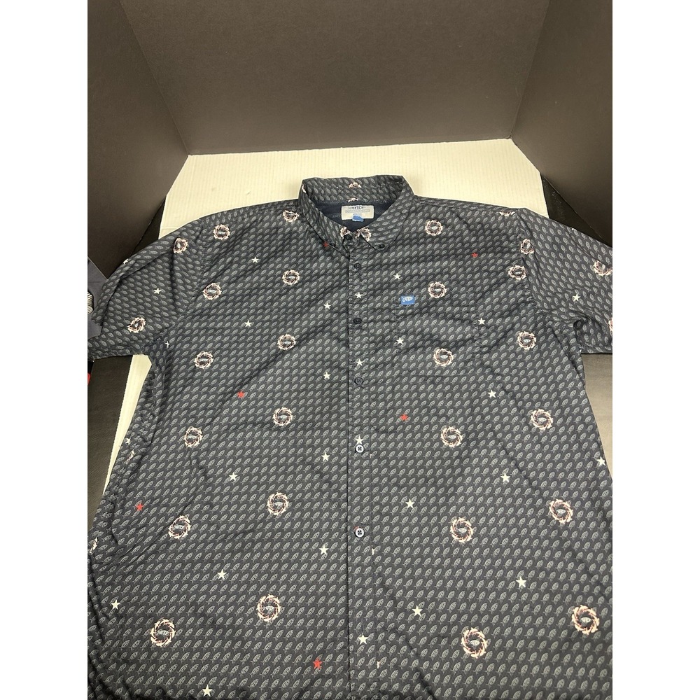 Aftco Mens Blue Sharks Lightweight Vented Button Up Fishing‎ Shirt Size 2XL